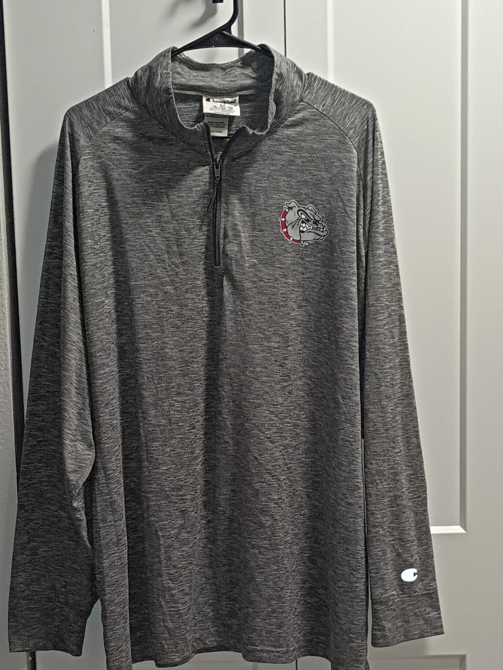 Champion Gray Heather Quarter-Zip Pullover with Bulldog Patch